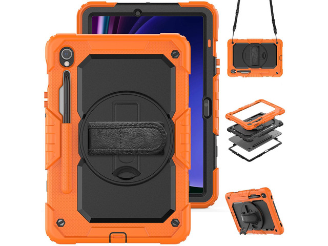Heavy Duty Shockproof Protective Case with Screen Protector, 360° Rotatable Kickstand & Hand/Shoulder Strap for Samsung Galaxy Tab S10 Lite / S10...