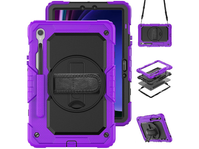 Heavy Duty Shockproof Protective Case with Screen Protector, 360° Rotatable Kickstand & Hand/Shoulder Strap for Samsung Galaxy Tab S10 Lite / S10...