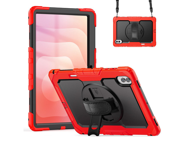 Heavy Duty Shockproof Case with 360° Rotatable Stand, Hand & Shoulder Strap for Samsung Galaxy Tab S11 Ultra 14.6' 2025 (SM-X930/SM-X936B), Red