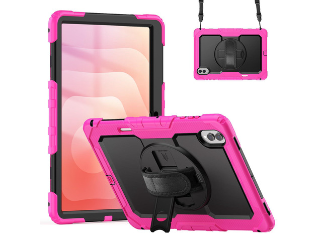 Heavy Duty Shockproof Case with 360° Rotatable Stand, Hand & Shoulder Strap for Samsung Galaxy Tab S11 Ultra 14.6' 2025 (SM-X930/SM-X936B),Rose