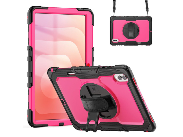 Heavy Duty Shockproof Case with 360° Rotatable Stand, Hand & Shoulder Strap for Samsung Galaxy Tab S11 Ultra 14.6' 2025 (SM-X930/SM-X936B),RosePC