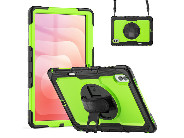 Heavy Duty Shockproof Case with 360° Rotatable Stand, Hand & Shoulder Strap for Samsung Galaxy Tab S11 Ultra 14.6' 2025 (SM-X930/SM-X936B),GreenPC