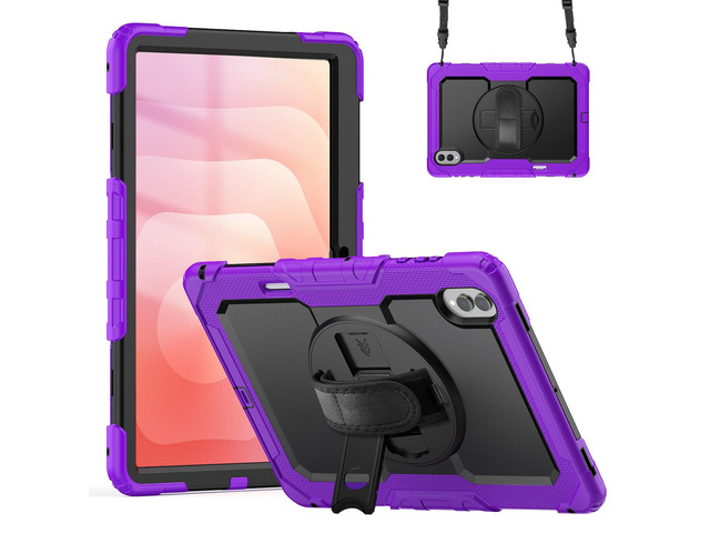 Heavy Duty Shockproof Case with 360° Rotatable Stand, Hand & Shoulder Strap for Samsung Galaxy Tab S11 Ultra 14.6' 2025 (SM-X930/SM-X936B),Purple
