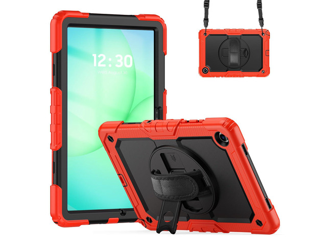 Heavy Duty Shockproof Case with 360° Rotatable Stand, Hand & Shoulder Strap for Samsung Galaxy Tab A11 Plus 11' (2025) / Tab A9 Plus 11' (2023), Red