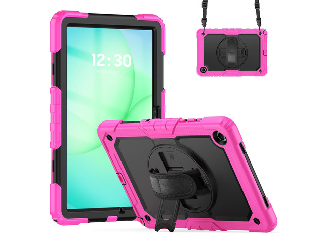 Heavy Duty Shockproof Case with 360° Rotatable Stand, Hand & Shoulder Strap for Samsung Galaxy Tab A11 Plus 11' (2025) / Tab A9 Plus 11' (2023), Rose