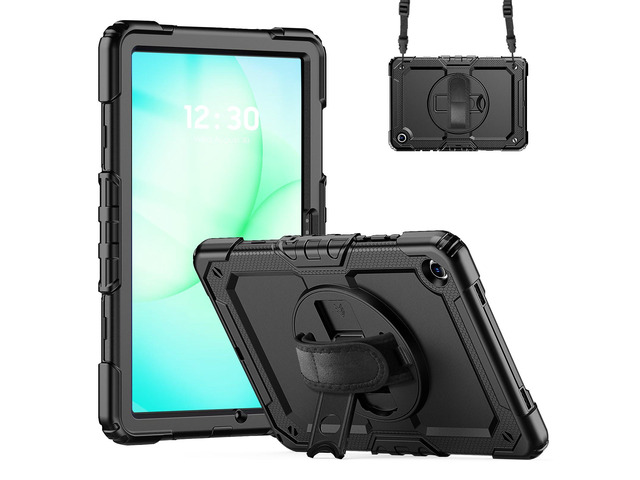 Heavy Duty Shockproof Case with 360° Rotatable Stand, Hand & Shoulder Strap for Samsung Galaxy Tab A11 Plus 11' (2025) / Tab A9 Plus 11' (2023), Black