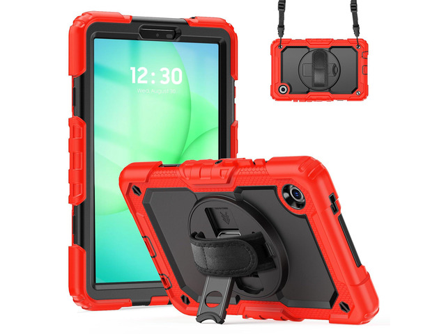 Heavy Duty Shockproof Case with 360° Rotatable Stand, Hand & Shoulder Strap for Samsung Galaxy Tab A11 8.7' (2025) / Tab A9 8.7' (2023), Red