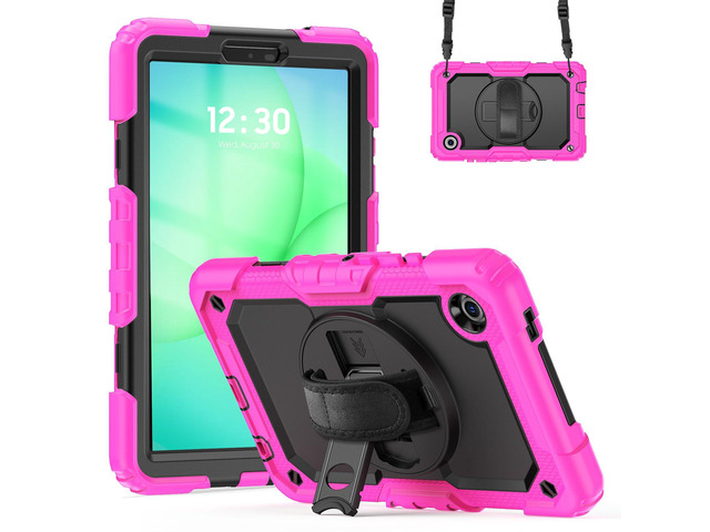 Heavy Duty Shockproof Case with 360° Rotatable Stand, Hand & Shoulder Strap for Samsung Galaxy Tab A11 8.7' (2025) / Tab A9 8.7' (2023), Rose