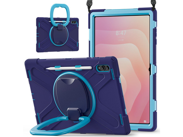 Rugged Silicone Case w/Handle,360°Stand,Strap & Pen Slot for Tab S11 Ultra 14.6',Navy Blue