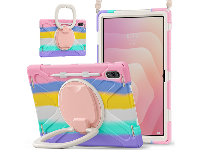 Rugged Silicone Case w/Handle,360°Stand,Strap & Pen Slot for Tab S11 Ultra 14.6' Colorful Pink