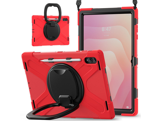 Rugged Silicone Case w/Handle,360°Stand,Strap & Pen Slot for Tab S11 Ultra 14.6' Red
