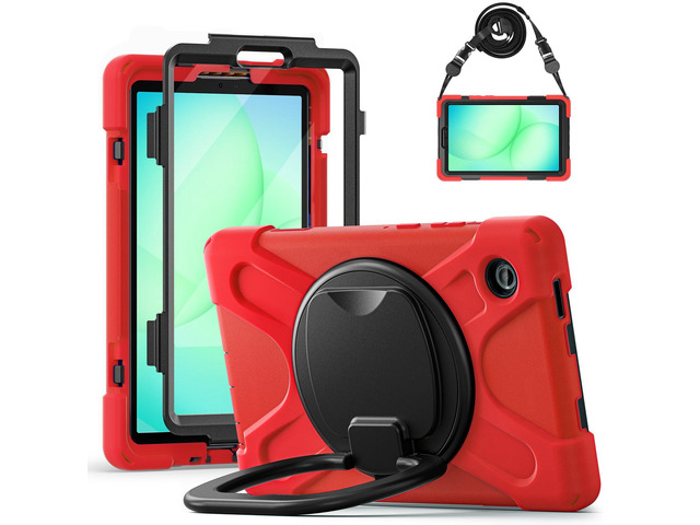 Rugged Silicone Case with Handle Grip, 360° Kickstand, Strap & S Pen Holder for Samsung Galaxy Tab A11 8.7' (2025) / Tab A9 8.7' (2023), Red
