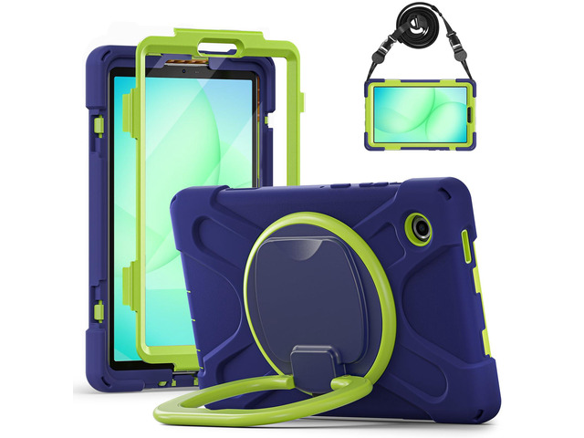 Rugged Silicone Case with Handle Grip, 360° Kickstand, Strap & S Pen Holder for Samsung Galaxy Tab A11 8.7' (2025) / Tab A9 8.7' (2023), NavyBlue Lime