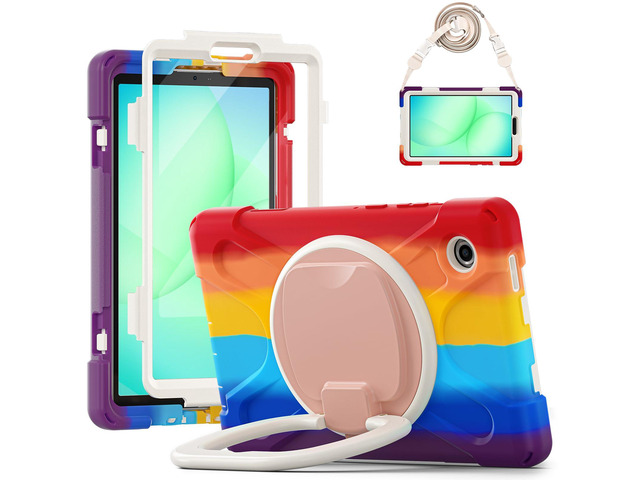 Rugged Silicone Case with Handle Grip, 360° Kickstand, Strap & S Pen Holder for Samsung Galaxy Tab A11 8.7' (2025) / Tab A9 8.7' (2023), Colorful red