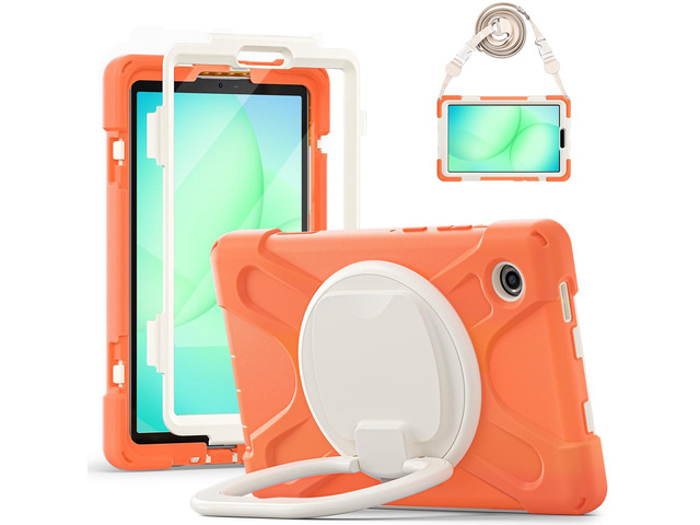 Rugged Silicone Case with Handle Grip, 360° Kickstand, Strap & S Pen Holder for Samsung Galaxy Tab A11 8.7' (2025) / Tab A9 8.7' (2023), Coral Orange