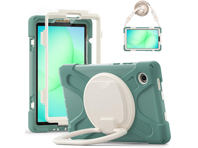Rugged Silicone Case with Handle Grip, 360° Kickstand, Strap & S Pen Holder for Samsung Galaxy Tab A11 8.7' (2025) / Tab A9 8.7' (2023), Emerald Green