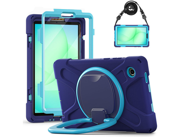 Rugged Silicone Case with Handle Grip, 360° Kickstand, Strap & S Pen Holder for Samsung Galaxy Tab A11 8.7' (2025) / Tab A9 8.7' (2023), NavyBlue