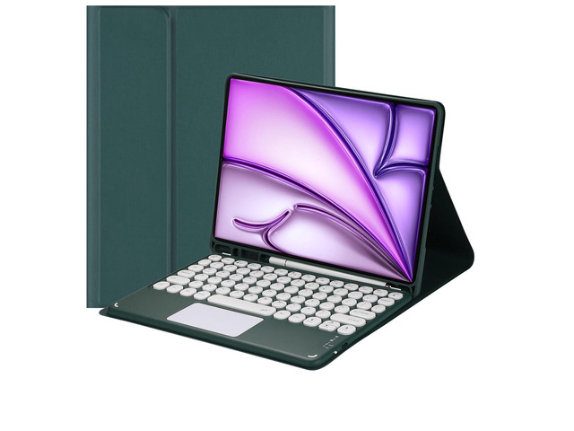 Magnetically Detachable Bluetooth Touch Keyboard Case with Pencil Holder, compatible with iPad Air 13-inch (M3 2025 / M2 2024), Dark Green