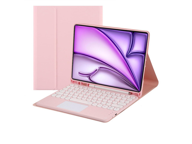 Magnetically Detachable Bluetooth Touch Keyboard Case with Pencil Holder, compatible with iPad Air 13-inch (M3 2025 / M2 2024), Pink