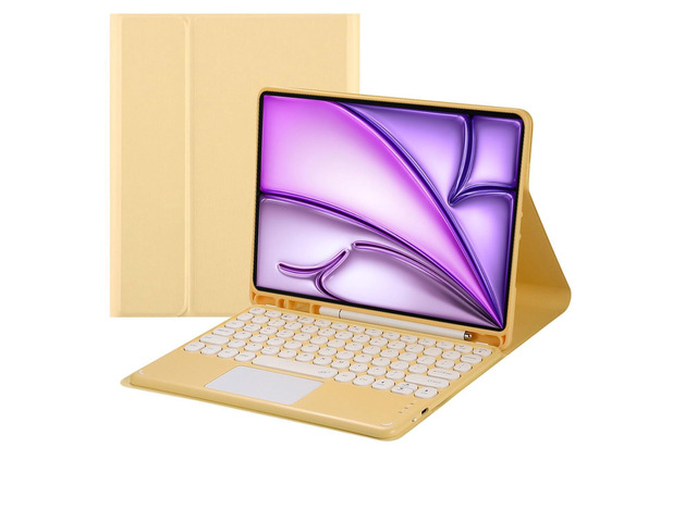Magnetically Detachable Bluetooth Touch Keyboard Case with Pencil Holder, compatible with iPad Air 13-inch (M3 2025 / M2 2024), Yellow