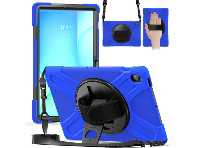 Shockproof Kids Case with Pencil Holder, 360° Rotating Hand Strap, Stand & Shoulder Strap for Samsung Galaxy Tab S10 FE+ 13.1' 2025 (X620/X626B), Blue