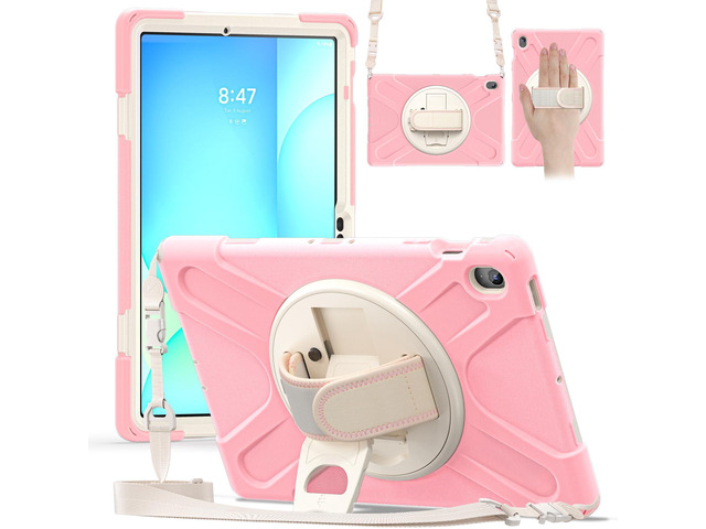 Shockproof Kids Case with Pencil Holder, 360° Rotating Hand Strap, Stand & Shoulder Strap for Samsung Galaxy Tab S10 FE+ 13.1' 2025 (X620/X626B), Pink