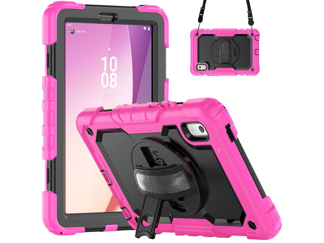 Heavy Duty Shockproof Case with Screen Protector, 360° Rotating Stand, Hand & Shoulder Strap for Tab M9 9.0' (TB-310FU, 2023)Rose