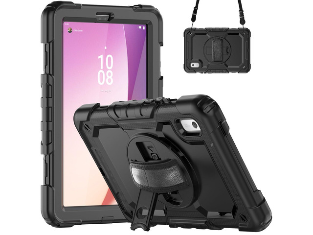 Heavy Duty Shockproof Case with Screen Protector, 360° Rotating Stand, Hand & Shoulder Strap for Tab M9 9.0' (TB-310FU, 2023)Black