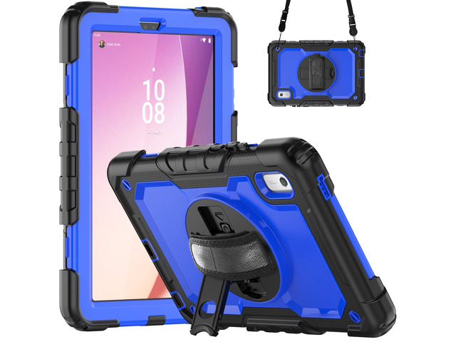 Heavy Duty Shockproof Case with Screen Protector, 360° Rotating Stand, Hand & Shoulder Strap for Tab M9 9.0' (TB-310FU, 2023)BluePC