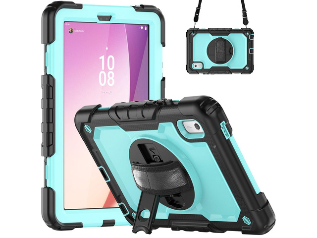 Heavy Duty Shockproof Case with Screen Protector, 360° Rotating Stand, Hand & Shoulder Strap for Tab M9 9.0' (TB-310FU, 2023)Light bluePC