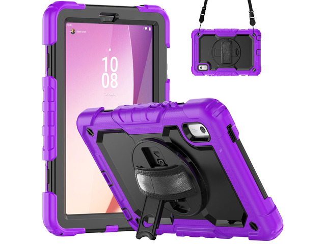 Heavy Duty Shockproof Case with Screen Protector, 360° Rotating Stand, Hand & Shoulder Strap for Tab M9 9.0' (TB-310FU, 2023)Purple