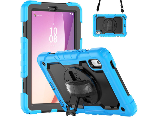 Heavy Duty Shockproof Case with Screen Protector, 360° Rotating Stand, Hand & Shoulder Strap for Tab M9 9.0' (TB-310FU, 2023)Light Blue