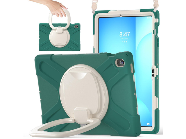 Rugged Silicone Cover with Handle Grip, 360° Kickstand, Strap & S Pen Holder for Samsung Galaxy Tab S10 FE+ 13.1 Inch 2025 (X620/X626B), Emerald Green