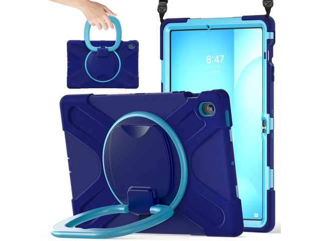 Rugged Silicone Cover with Handle Grip, 360Â° Kickstand, Strap & S Pen Holder for Samsung Galaxy Tab S10 FE+ 13.1 Inch 2025 (X620/X626B), Navy Blue