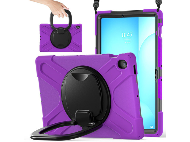 Rugged Silicone Cover with Handle Grip, 360° Kickstand, Strap & S Pen Holder for Samsung Galaxy Tab S10 FE+ 13.1 Inch 2025 (X620/X626B), Purple