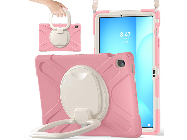 Rugged Silicone Cover with Handle Grip, 360° Kickstand, Strap & S Pen Holder for Samsung Galaxy Tab S10 FE+ 13.1 Inch 2025 (X620/X626B), Pink