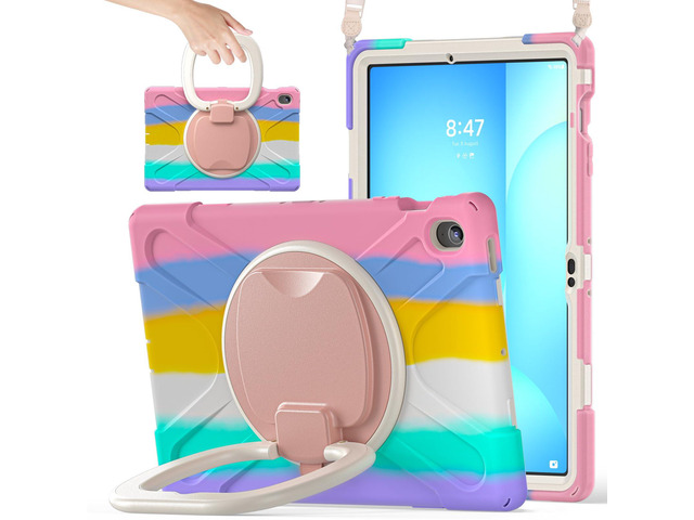 Rugged Silicone Cover with Handle Grip, 360° Kickstand, Strap & S Pen Holder for Samsung Galaxy Tab S10 FE+ 13.1 Inch 2025 (X620/X626B), Colorful Pink