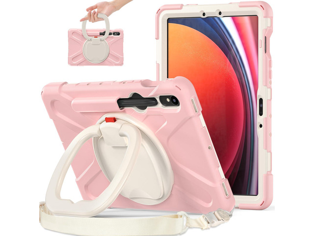 Rugged Silicone Cover with Handle Grip, 360° Kickstand, Strap & S Pen Holder for Samsung Galaxy Tab S10 Lite / S10 FE / S9 FE 10.9' / Tab S9 11',Pink
