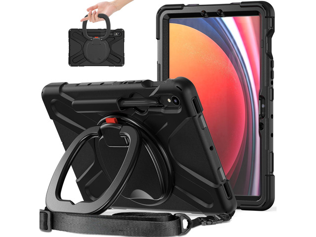Rugged Silicone Cover with Handle Grip, 360° Kickstand, Strap & S Pen Holder for Samsung Galaxy Tab S10 Lite / S10 FE / S9 FE 10.9' / Tab S9 11',Black