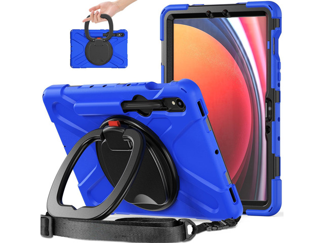 Rugged Silicone Cover with Handle Grip, 360° Kickstand, Strap & S Pen Holder for Samsung Galaxy Tab S10 Lite / S10 FE / S9 FE 10.9' / Tab S9 11',Blue