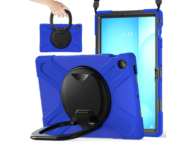 Rugged Silicone Cover with Handle Grip, 360Â° Kickstand, Strap & S Pen Holder for Samsung Galaxy Tab S10 FE+ 13.1 Inch 2025 (X620/X626B), Blue