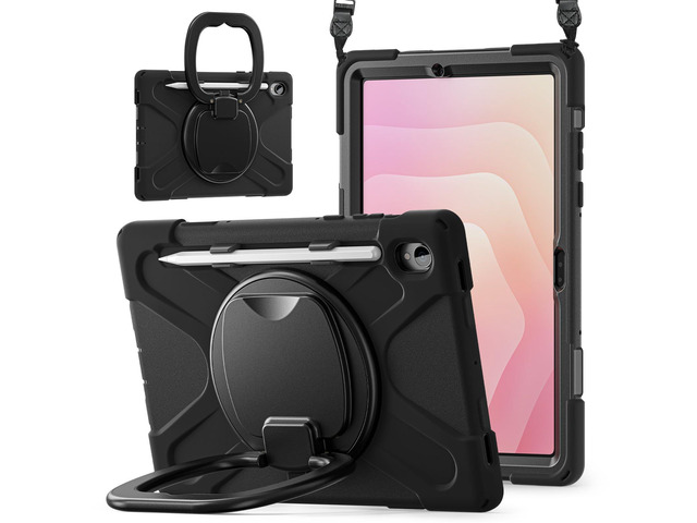 Rugged Silicone Cover with Handle Grip, 360° Kickstand, Strap & S Pen Holder for Samsung Galaxy Tab S11 11' 2025 (SM-X730/SM-X736B), Black