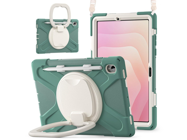 Rugged Silicone Cover with Handle Grip, 360° Kickstand, Strap & S Pen Holder for Samsung Galaxy Tab S11 11' 2025 (SM-X730/SM-X736B), Emerald Green