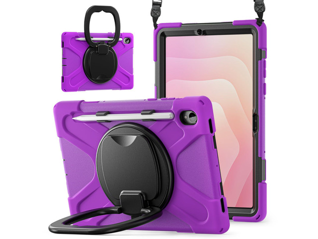 Rugged Silicone Cover with Handle Grip, 360° Kickstand, Strap & S Pen Holder for Samsung Galaxy Tab S11 11' 2025 (SM-X730/SM-X736B), Purple