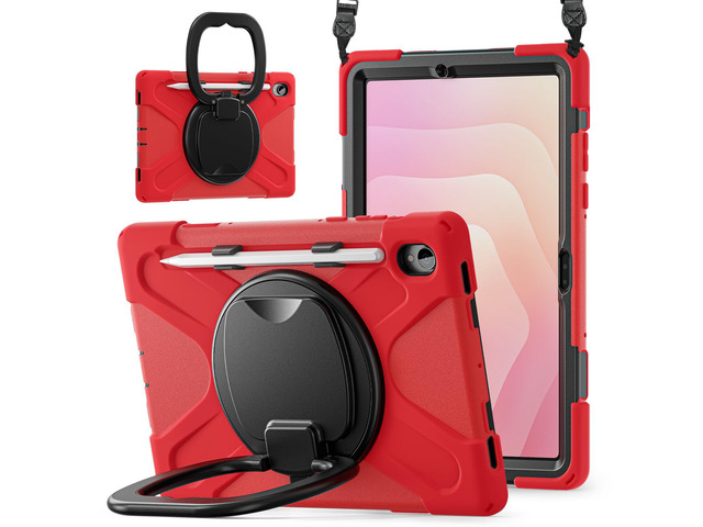 Rugged Silicone Cover with Handle Grip, 360° Kickstand, Strap & S Pen Holder for Samsung Galaxy Tab S11 11' 2025 (SM-X730/SM-X736B), Red