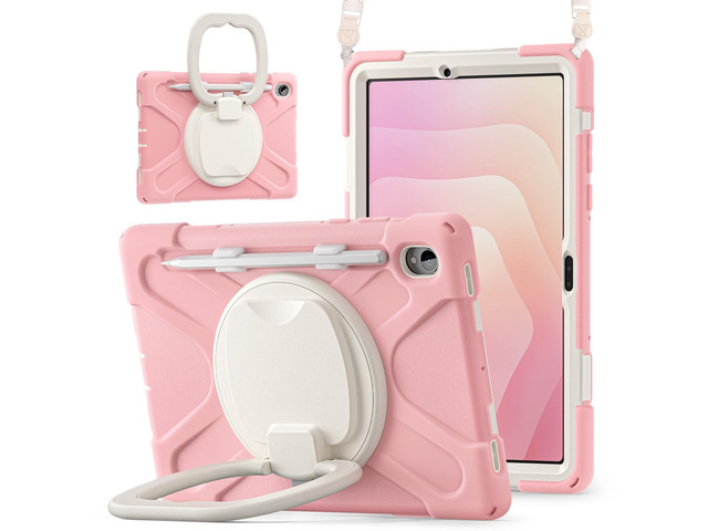 Rugged Silicone Cover with Handle Grip, 360° Kickstand, Strap & S Pen Holder for Samsung Galaxy Tab S11 11' 2025 (SM-X730/SM-X736B), Pink