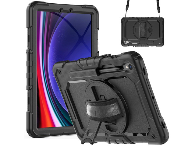 Heavy Duty Shockproof Case with Screen Protector, 360° Rotating Stand, Hand & Shoulder Strap for Samsung Galaxy Tab S10 FE / S9 FE 5G 10.9' / Tab...