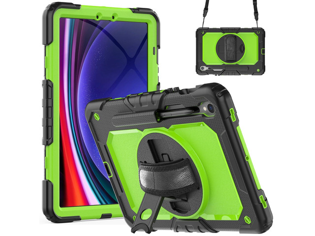 Heavy Duty Shockproof Case with Screen Protector, 360° Rotating Stand, Hand & Shoulder Strap for Samsung Galaxy Tab S10 FE / S9 FE 5G 10.9' / Tab...
