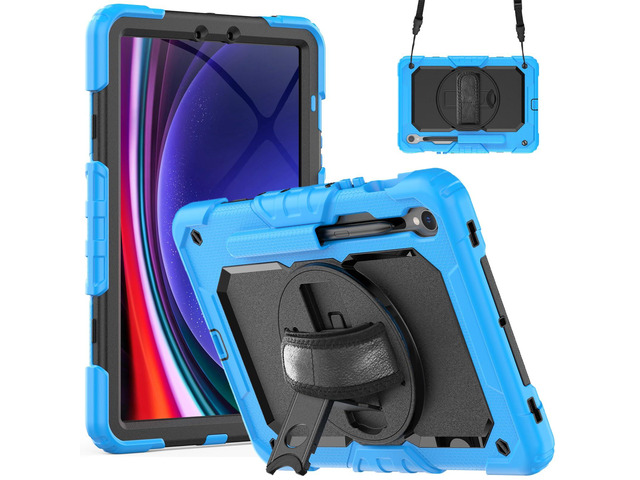 Heavy Duty Shockproof Case with Screen Protector, 360° Rotating Stand, Hand & Shoulder Strap for Samsung Galaxy Tab S10 FE / S9 FE 5G 10.9' / Tab...