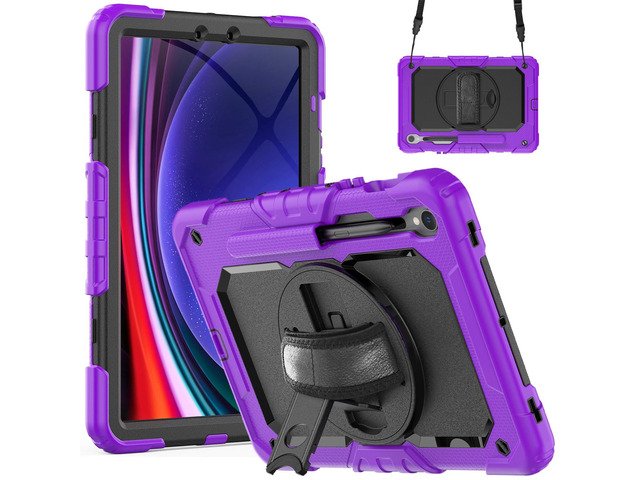 Heavy Duty Shockproof Case with Screen Protector, 360° Rotating Stand, Hand & Shoulder Strap for Samsung Galaxy Tab S10 FE / S9 FE 5G 10.9' / Tab...